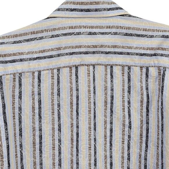 Bugatchi Mens Medium Classic Fit Striped Paisley Button Up Shirt - Picture 7 of 15
